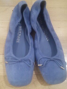 Stuart Weitzman Bardot ballet blue suede